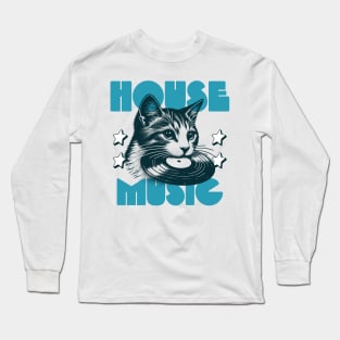 HOUSE MUSIC  - Cat bites Vinyl (Blue) Long Sleeve T-Shirt